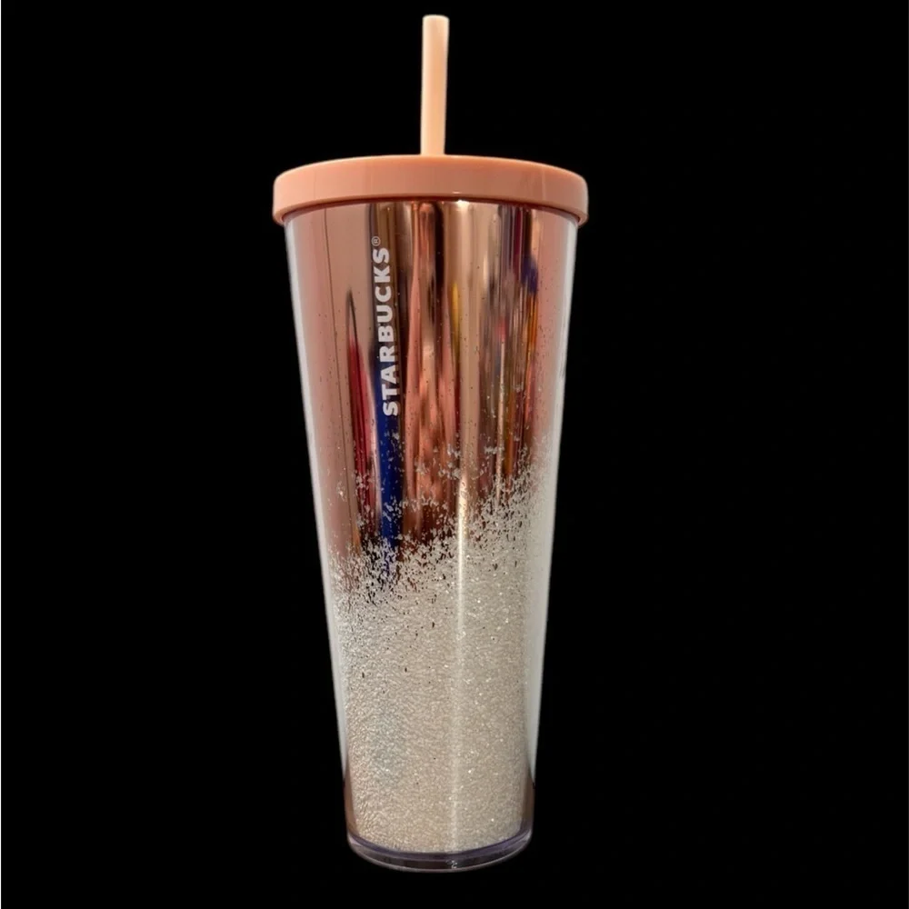 Starbucks 2019 Holiday Rose Gold Glitter Cascading Cold Cup 24oz